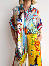 Resort Unique Print Shirt Elastic Waist Pocket Pants Set