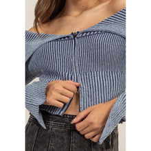 Washed Off-Shoulder Zip-Front Sweater Top