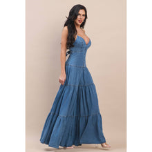 DENIM V-NECK SHOULDER STRAP O-RING BACK DETAILED TIERED WIDE