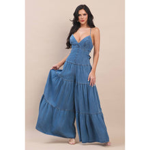 DENIM V-NECK SHOULDER STRAP O-RING BACK DETAILED TIERED WIDE