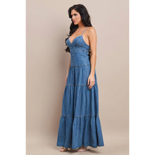 DENIM V-NECK SHOULDER STRAP O-RING BACK DETAILED TIERED WIDE