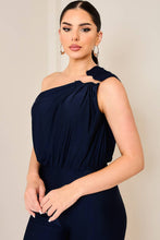 One shoulder shirring jumpsuit