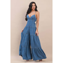 DENIM V-NECK SHOULDER STRAP O-RING BACK DETAILED TIERED WIDE