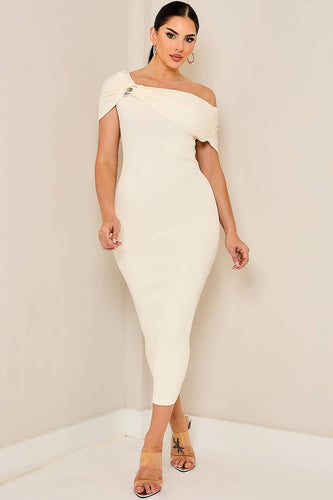 Off Shoulder Ribbed Knit Dress