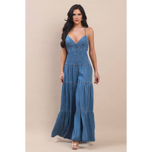 DENIM V-NECK SHOULDER STRAP O-RING BACK DETAILED TIERED WIDE