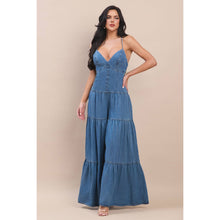 DENIM V-NECK SHOULDER STRAP O-RING BACK DETAILED TIERED WIDE