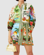 Stylish Print Resort-Inspired Tie-Waist Shirt Dress