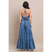 DENIM V-NECK SHOULDER STRAP O-RING BACK DETAILED TIERED WIDE