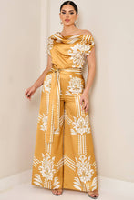 Draped Asymmetrical Shoulder Wide Leg Jumpsuit
