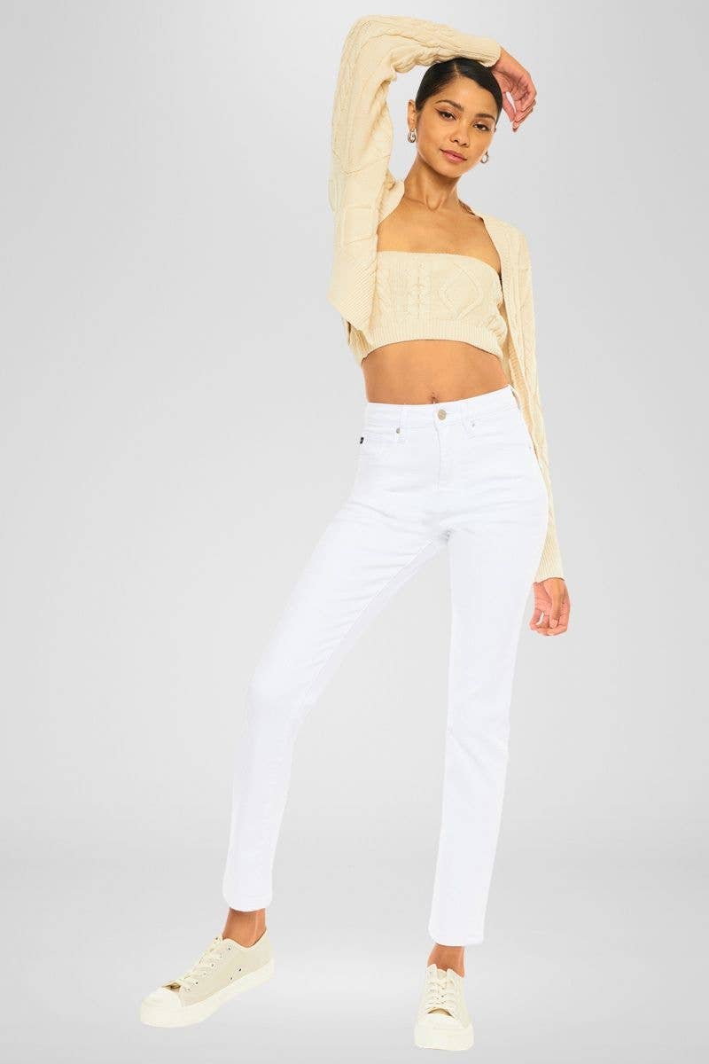 HIGH RISE SLIM STRAIGHT JEANS White
