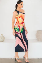 One shoulder flower print dress