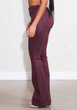 COATED BURGUNDY BOOT CUT PANTS
