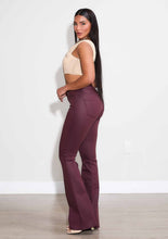 COATED BURGUNDY BOOT CUT PANTS