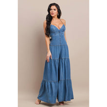 DENIM V-NECK SHOULDER STRAP O-RING BACK DETAILED TIERED WIDE