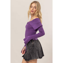 Washed Off-Shoulder Zip-Front Sweater Top
