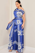 Draped Asymmetrical Shoulder Wide Leg Jumpsuit