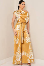 Draped Asymmetrical Shoulder Wide Leg Jumpsuit