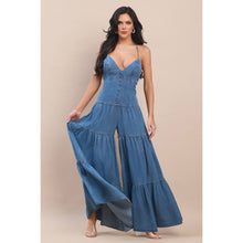 DENIM V-NECK SHOULDER STRAP O-RING BACK DETAILED TIERED WIDE