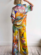 Resort Unique Print Shirt Elastic Waist Pocket Pants Set