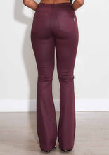 COATED BURGUNDY BOOT CUT PANTS