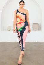 One shoulder flower print dress