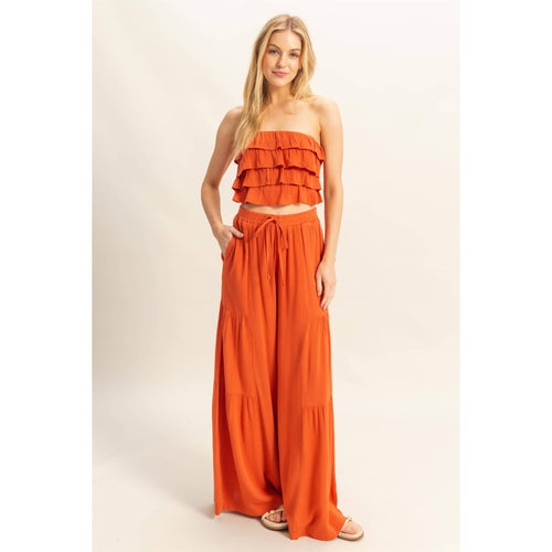 Tatianna SET-Ruffle Top And Flowy Pants Set