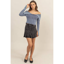 Washed Off-Shoulder Zip-Front Sweater Top