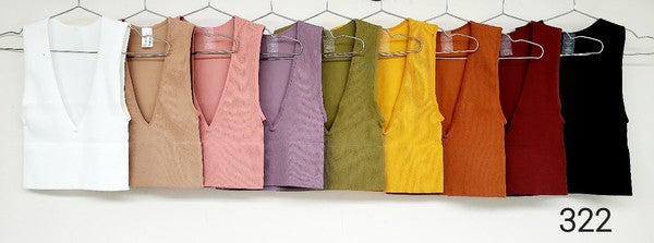 Deep V Thick Rib Crop Tank