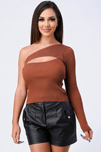 RIBBED ONE SHOULDER CUT-OUT TOP