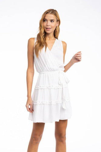 Sleeveless Mini Surplice Dress With Sash Tie Belt