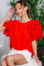 Puff Short-Sleeve Ruffle Detail Round Neck Blouse