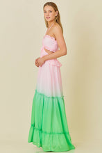 Ombre Print Oring Ruffle Waist Cut Maxi Dress