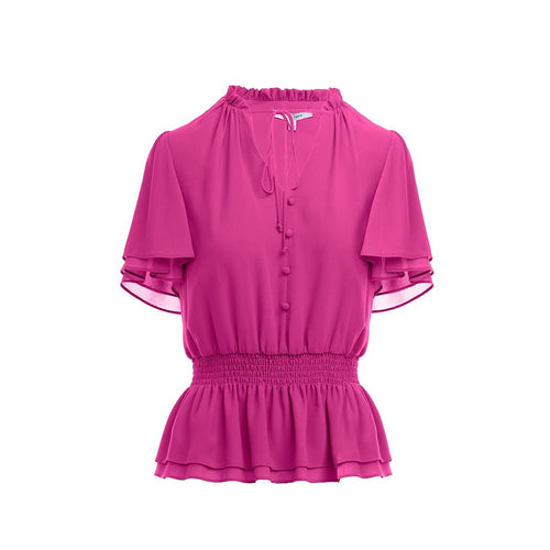 Crop Smocking Waist Bell Sleeve Blouse