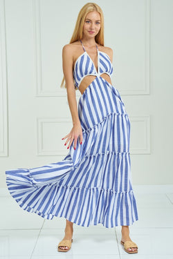 Cut Out Maxi Halter Dress in Stripes