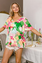 FLORAL WOVEN DOUBLE LAYERED BELL SLEEVES V NEKC TOP