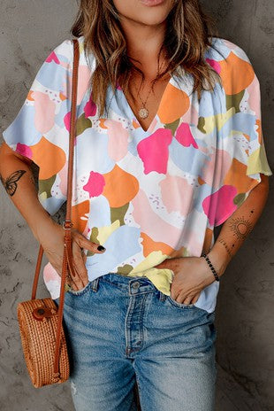 Abstract Print Blouse Neckline