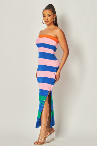 Multicolor Striped Knit Maxi Dress