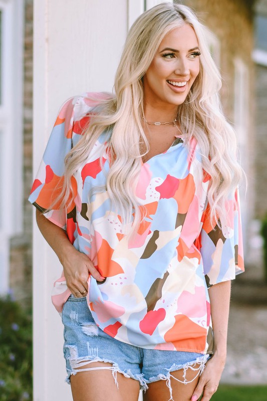 Abstract Print Blouse Neckline
