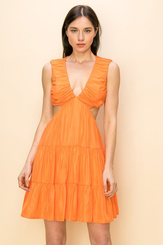 PLEATED BODICE MINI DRESS