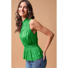 High-neck Smocked Peplum Top