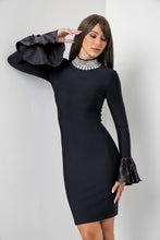 Embellished Mock Neck Dress With Bell Sleeve