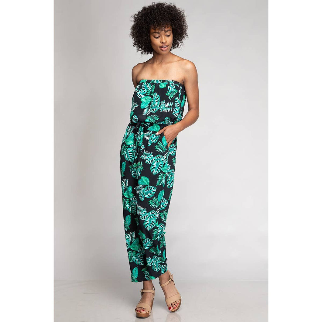 Tropical Print Tube Jumpsuit