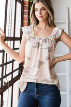 RUFFLED SLEEVE CAMO TOP