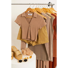 Crinkle Knit Button Front Top