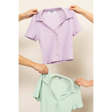 Crinkle Knit Button Front Top