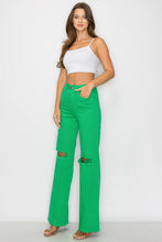 GREEN HIGH WAISTED STRETCHY COLORED WIDE LEGS JEANS