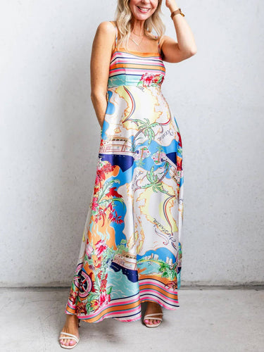 Resort High-Waisted Printed Large Swing Slip Dress