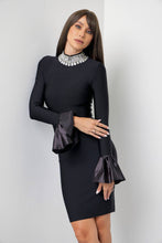 Embellished Mock Neck Dress With Bell Sleeve