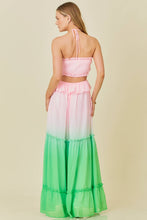 Ombre Print Oring Ruffle Waist Cut Maxi Dress