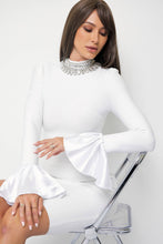 Embellished Mock Neck Dress With Bell Sleeve